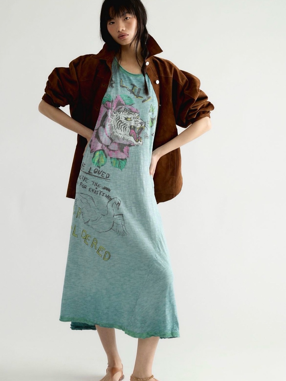 Magnolia Pearl Teal Midi Dress with Roaring Tiger Graphic and Pink Tongue - Picture 4 of 6